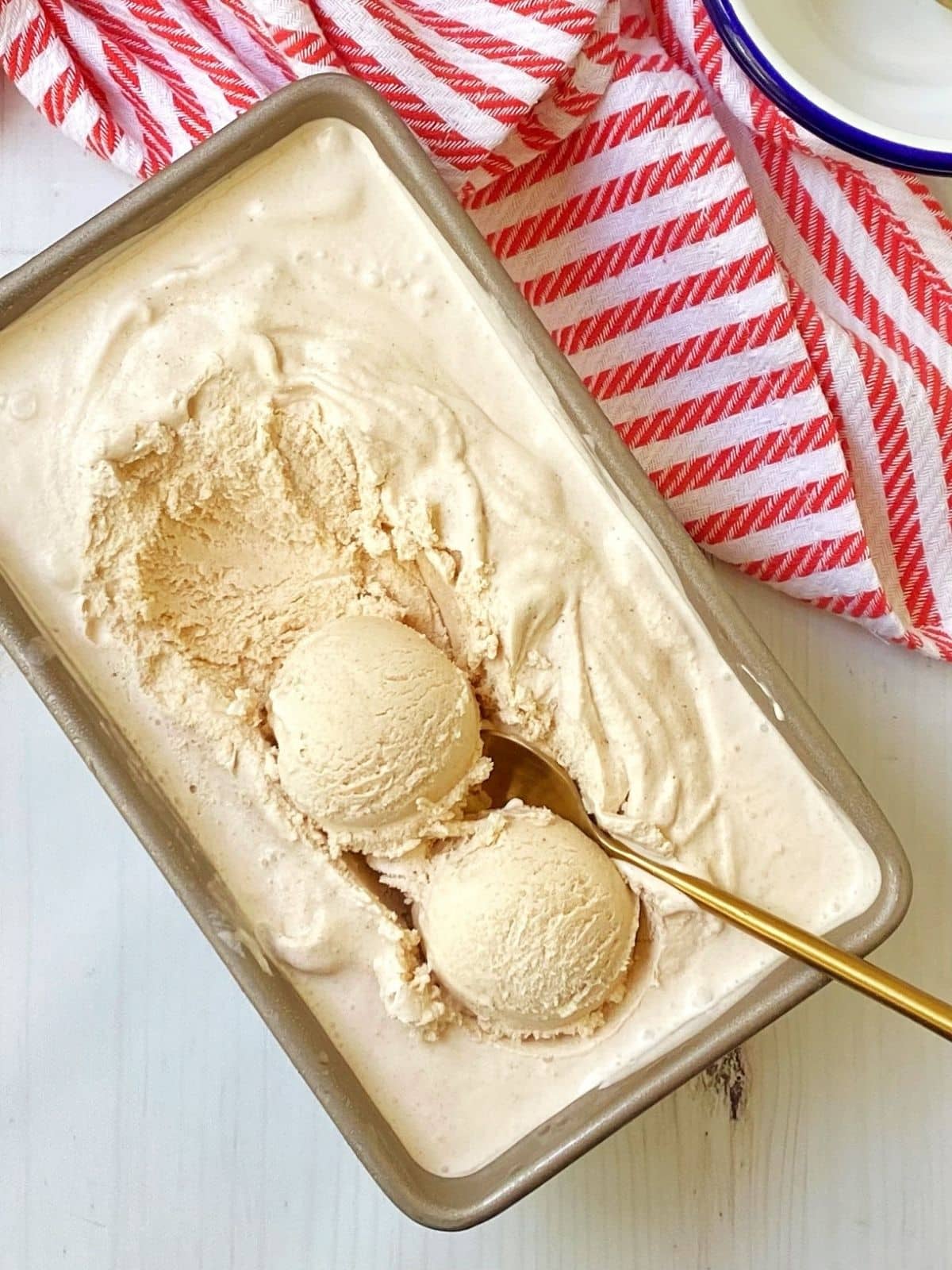 top down shot of container of ice cream.