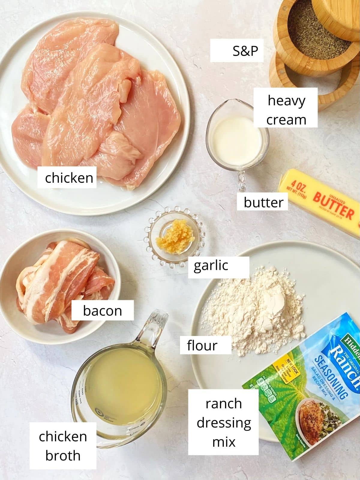 ingredients for chicken bacon ranch skillet.