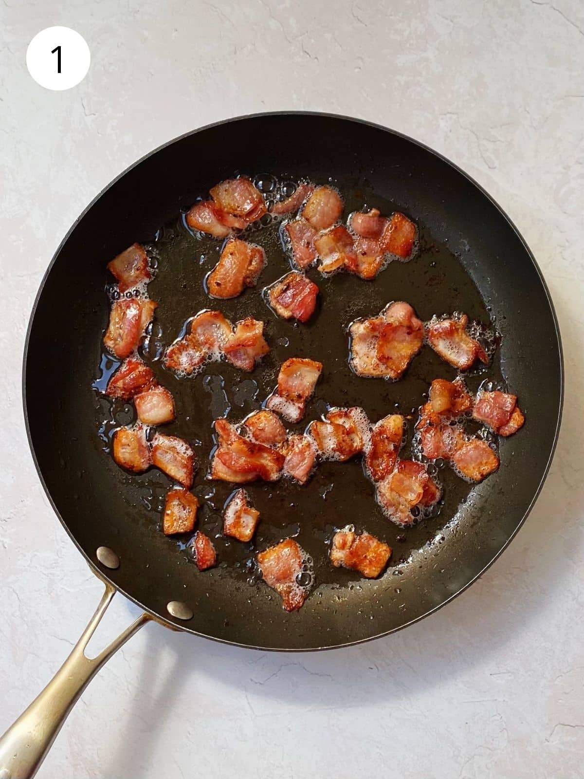 crisp bacon in skillet for chicken bacon ranch.