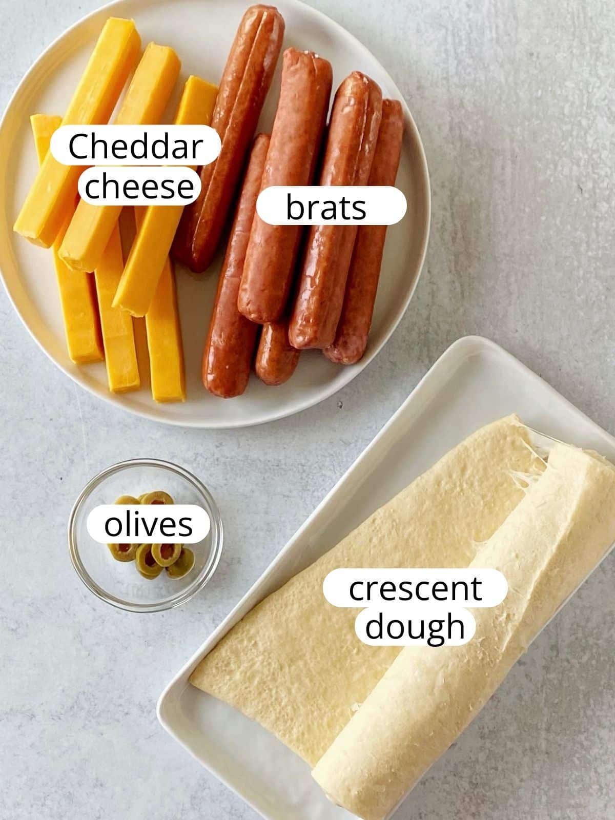 Ingredients for pastry-wrapped bratwurst.