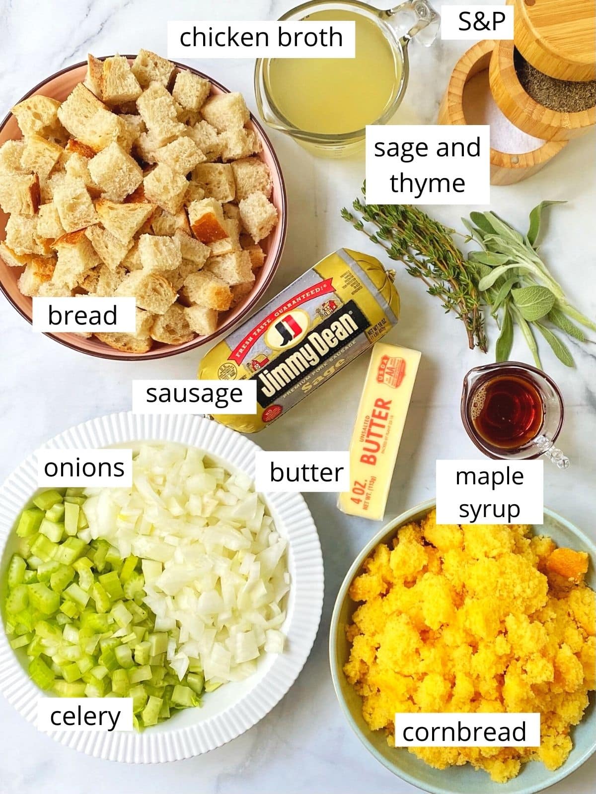 ingredients for cornbread sausage dressing.