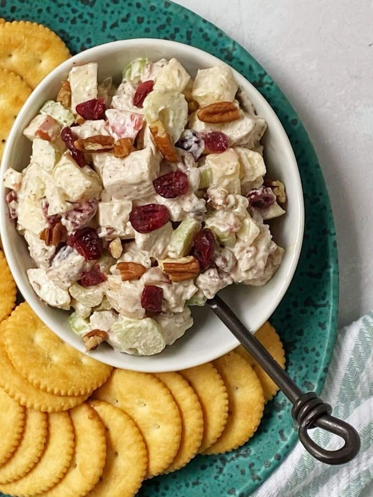 cranberry chicken salad with crackers.