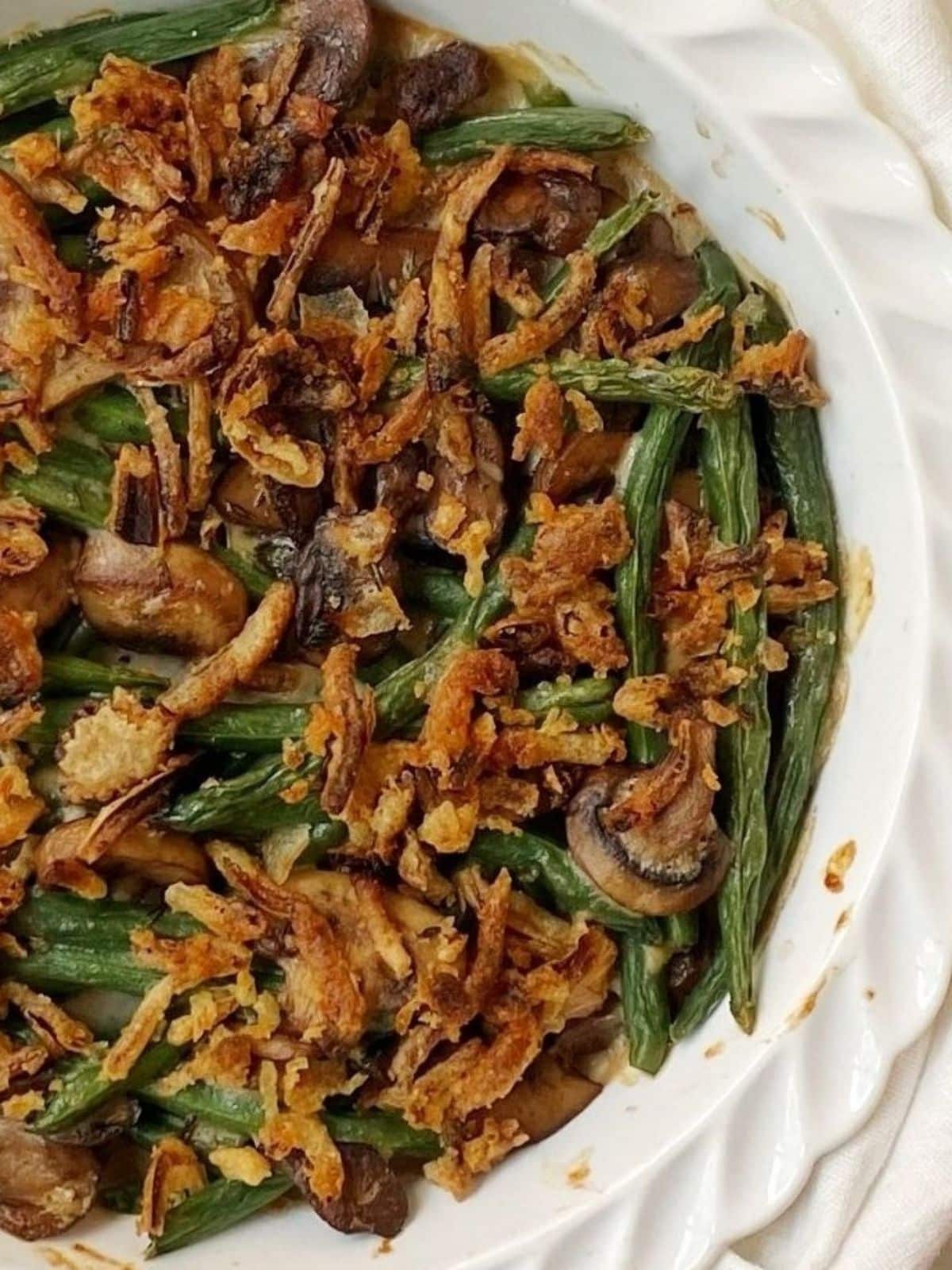 close up of green bean casserole.