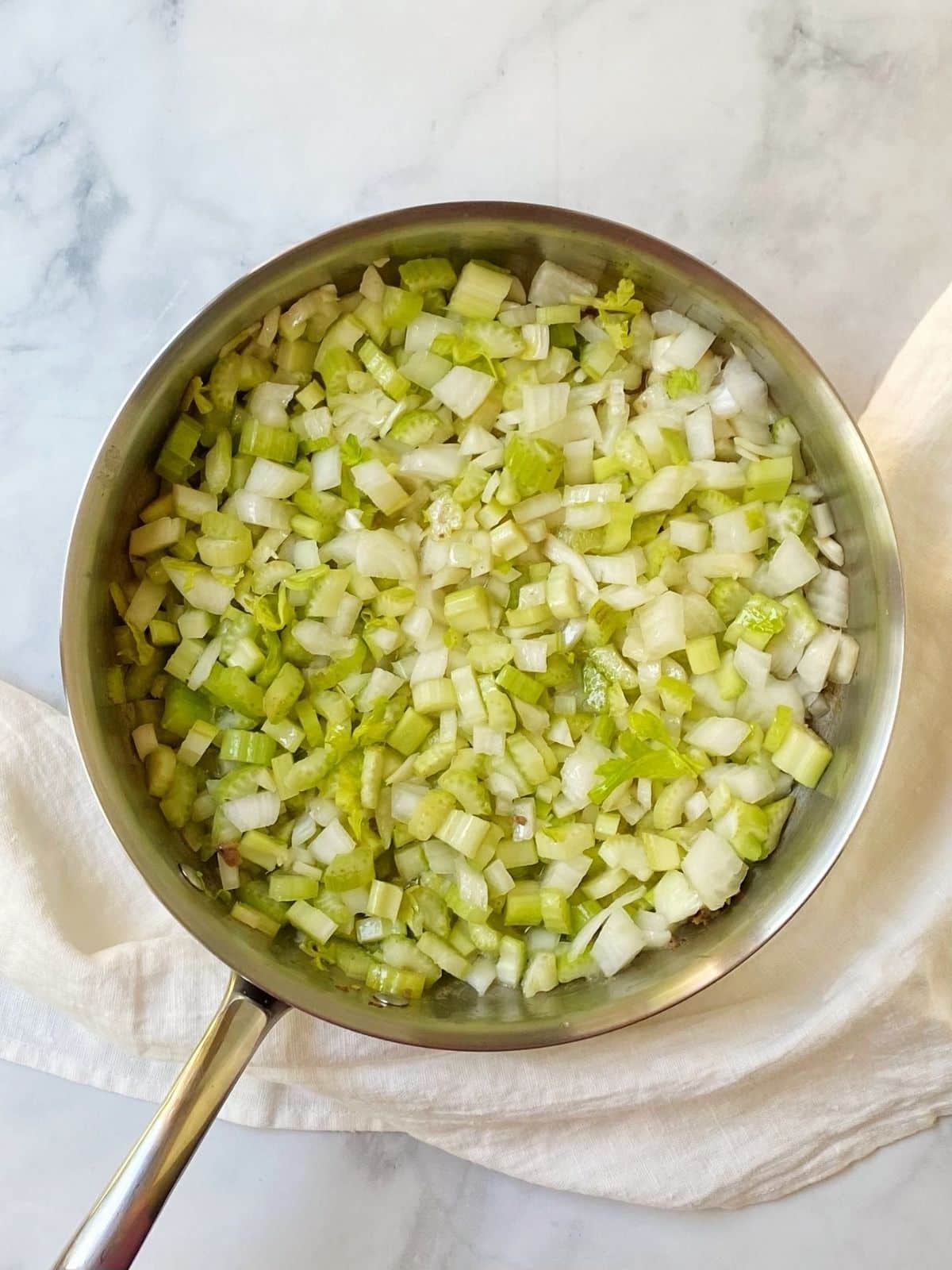 cooking onions and celery for dressing