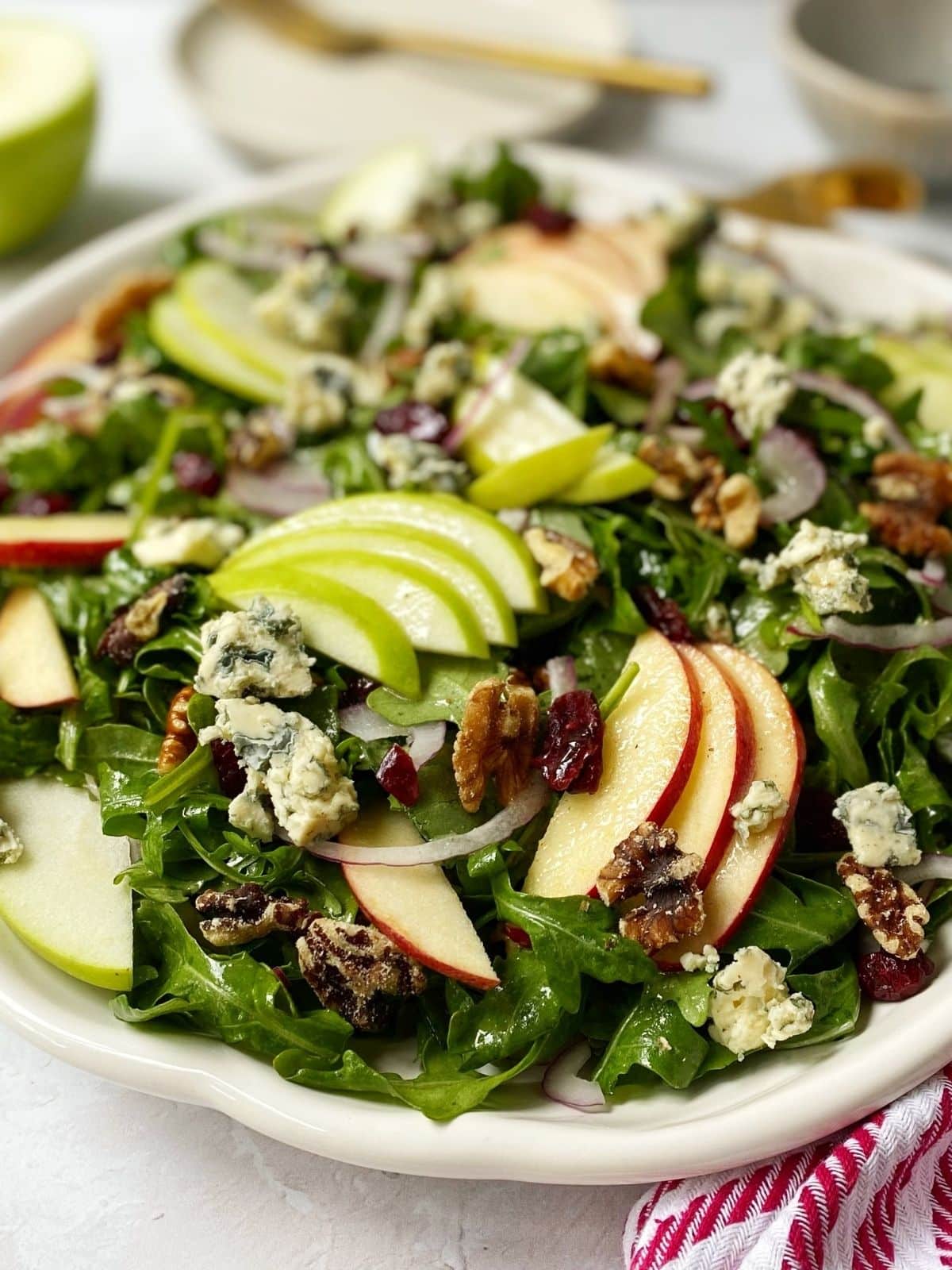 side view of harvest salad on platter