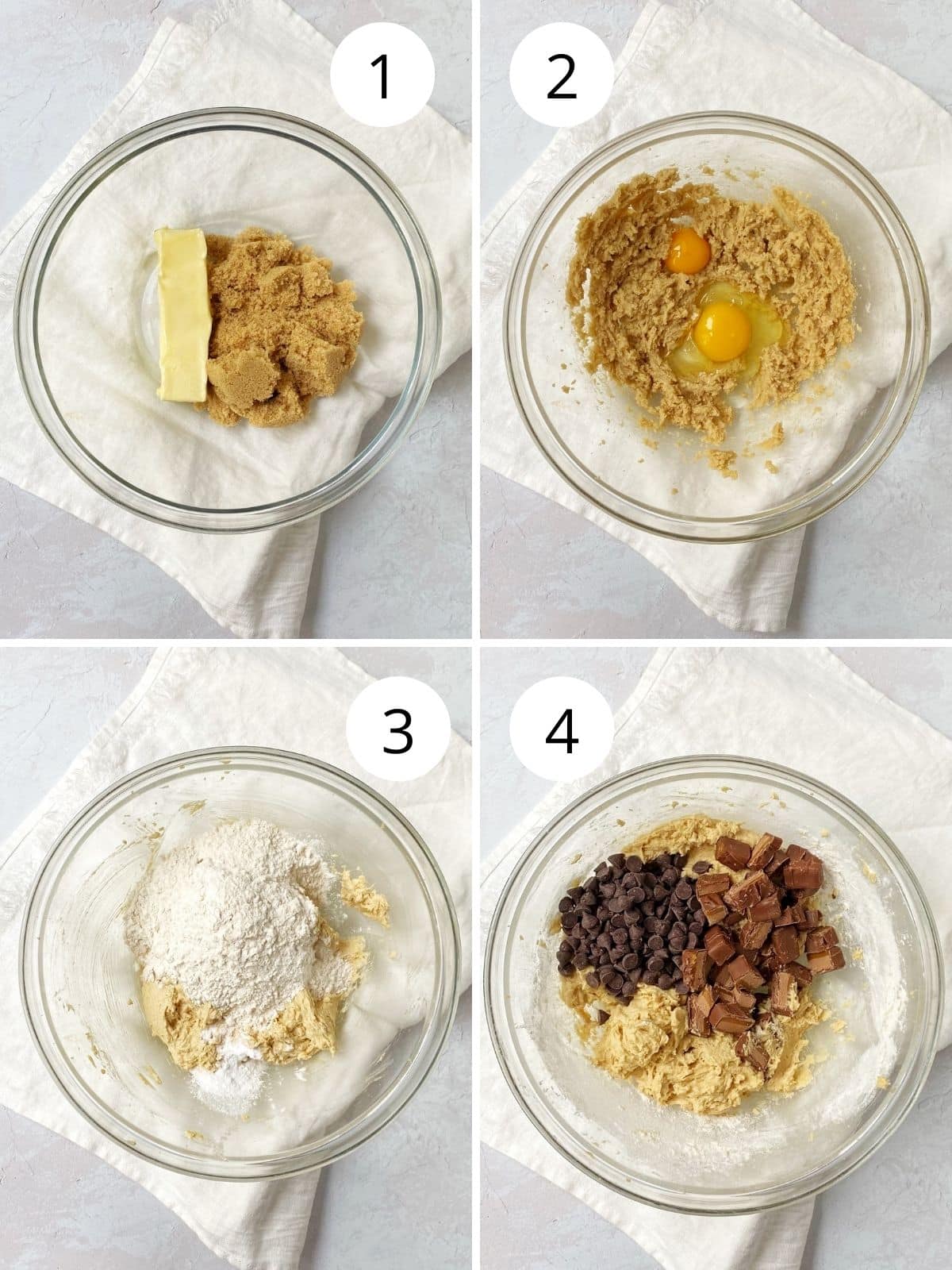 steps for mixing dough for milky way blondies