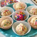 close up of funfetti cookie dough bites