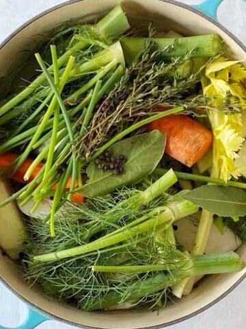 vegetab;e stock ingredients in pot