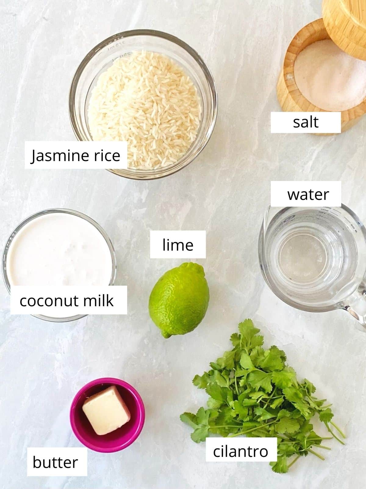 ingredients for cilantro lime coconut rice
