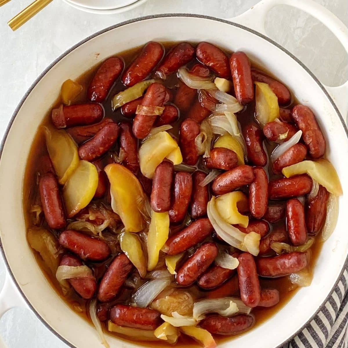 Cocktail Franks with Apples and Onions - My Casual Pantry