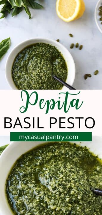 bowl of pepita basil pesto