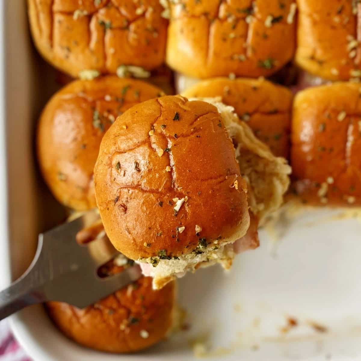 lifting slider out of casserole dish.