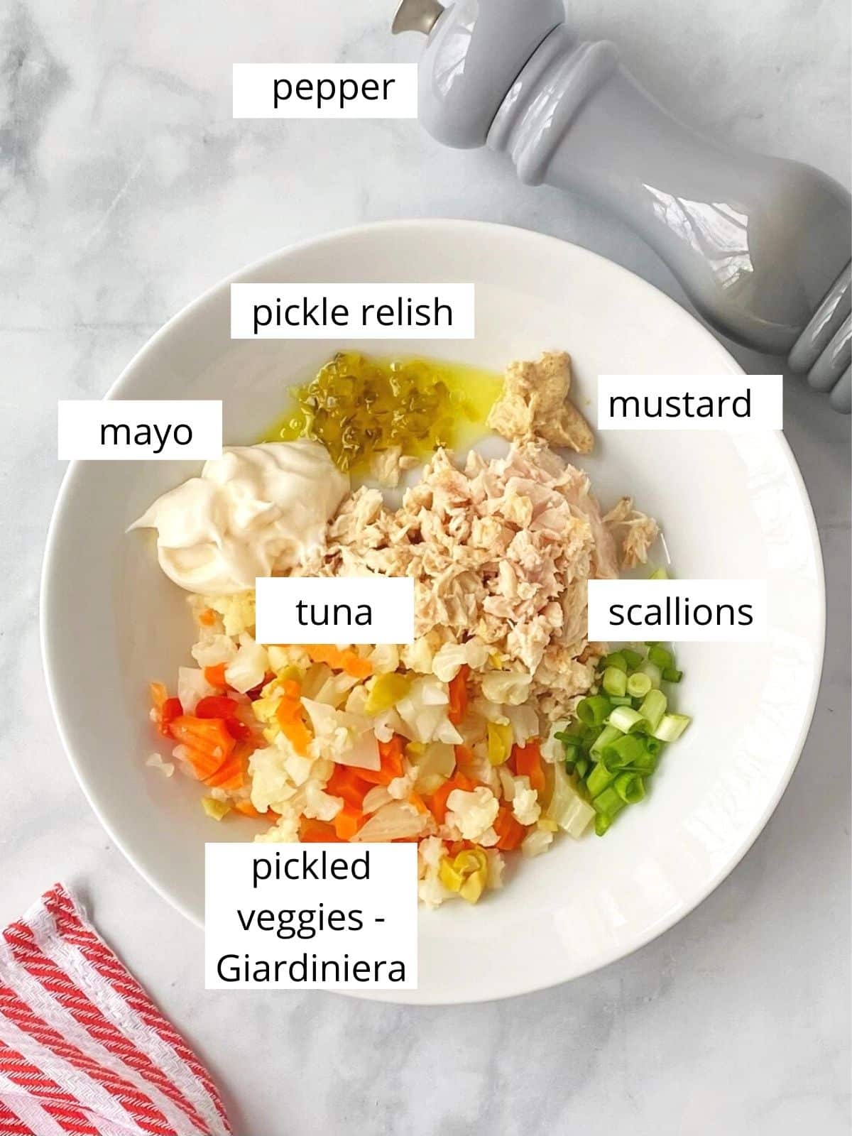 ingredients for pickled veggie tuna salad.