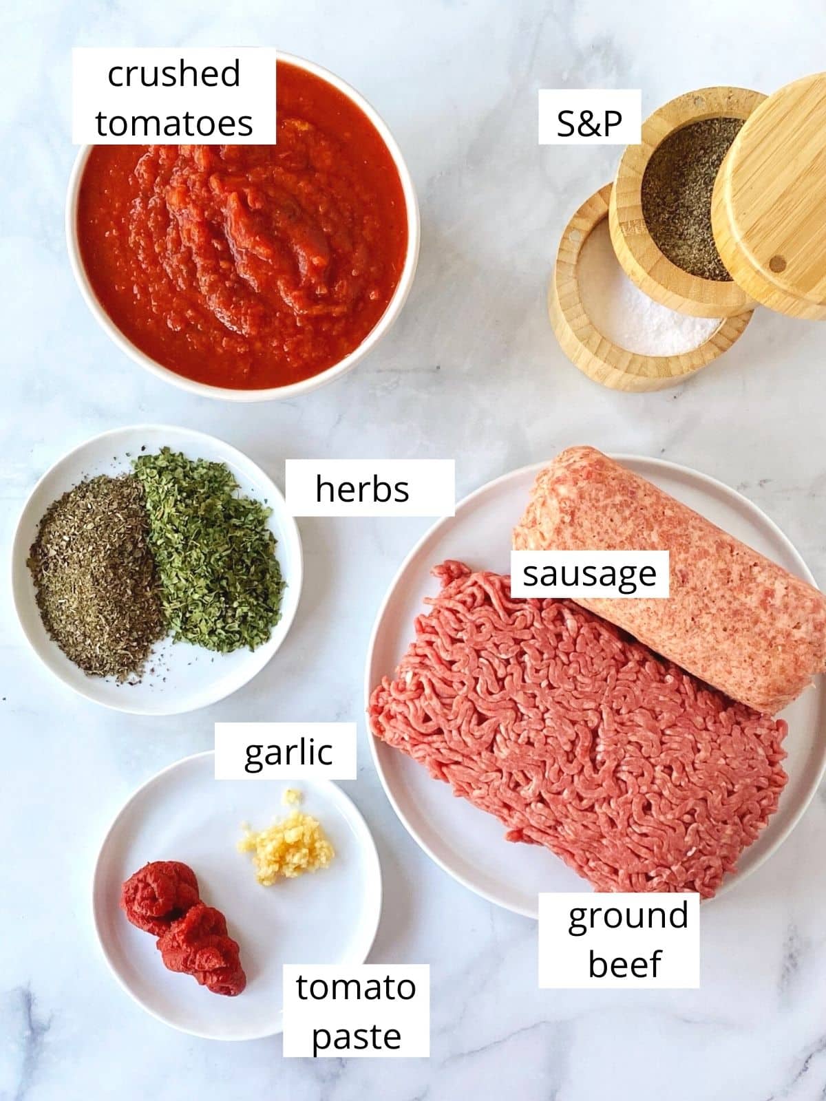 ingredients for homemade meat sauce.