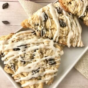 plate of chocolate chunk scones.