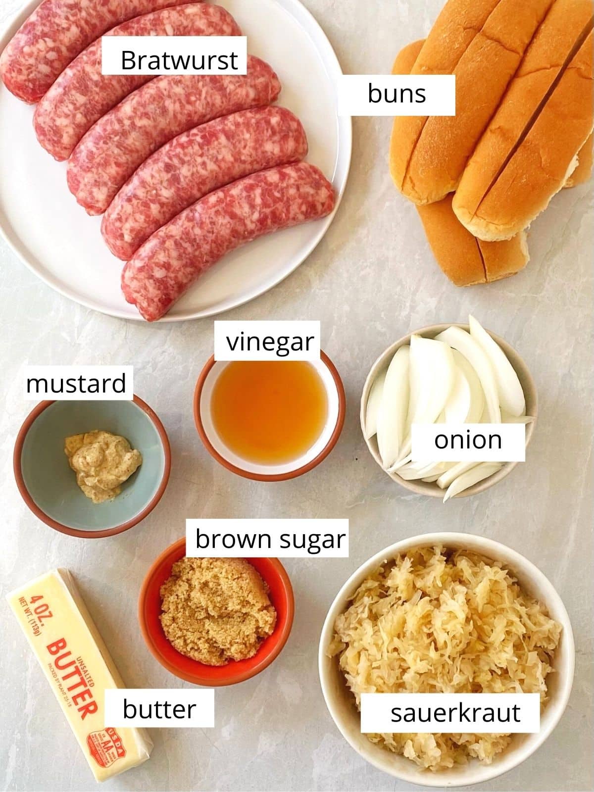 ingredients for brats and kraut.