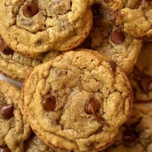 close up of mocha chocolate chip cookie.
