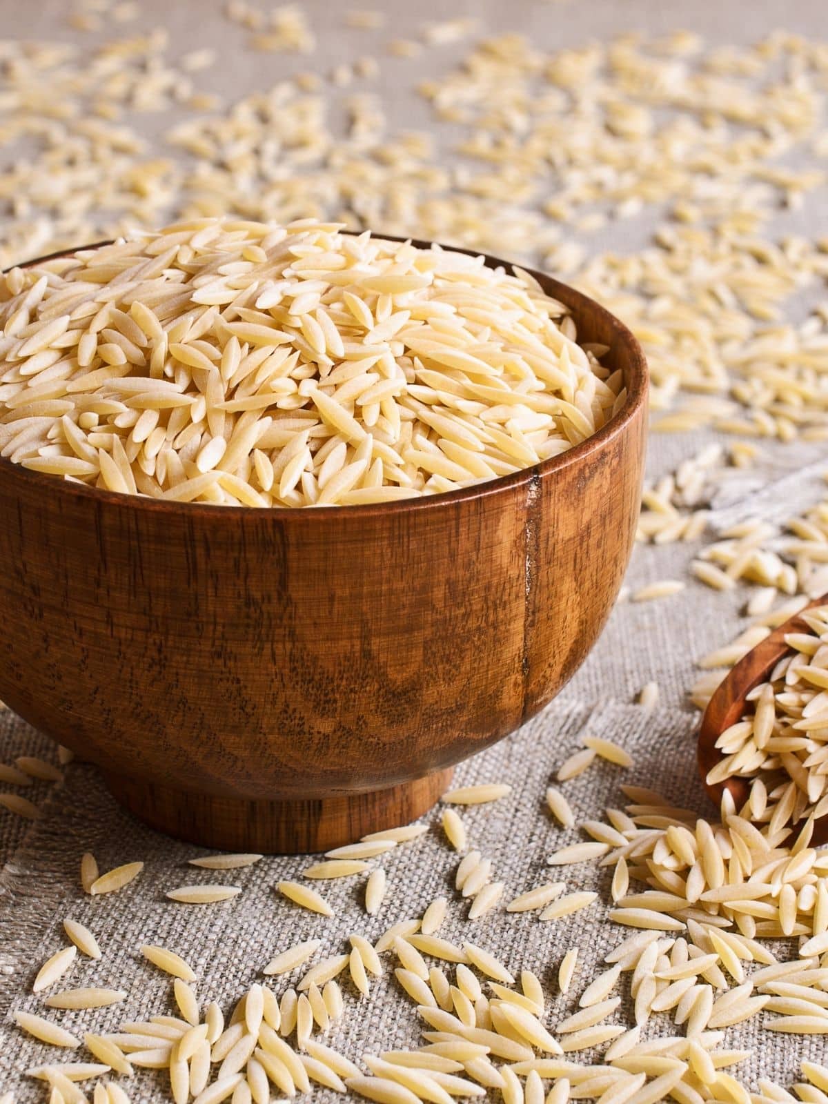 orzo in a wooden bowl.