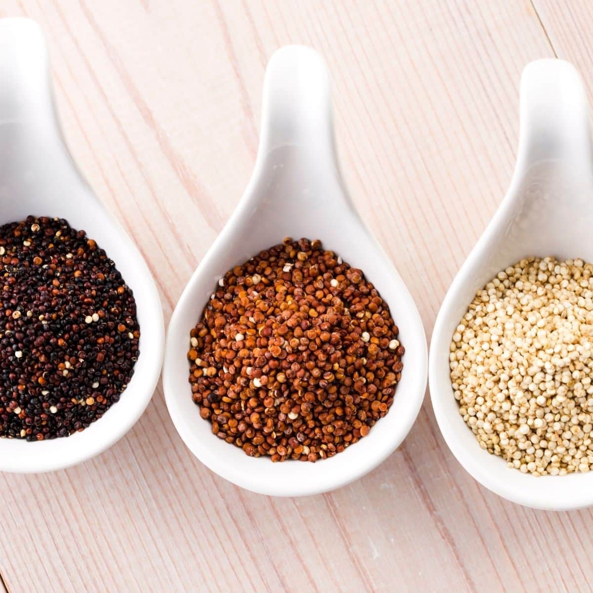 dishes of colored quinoa.