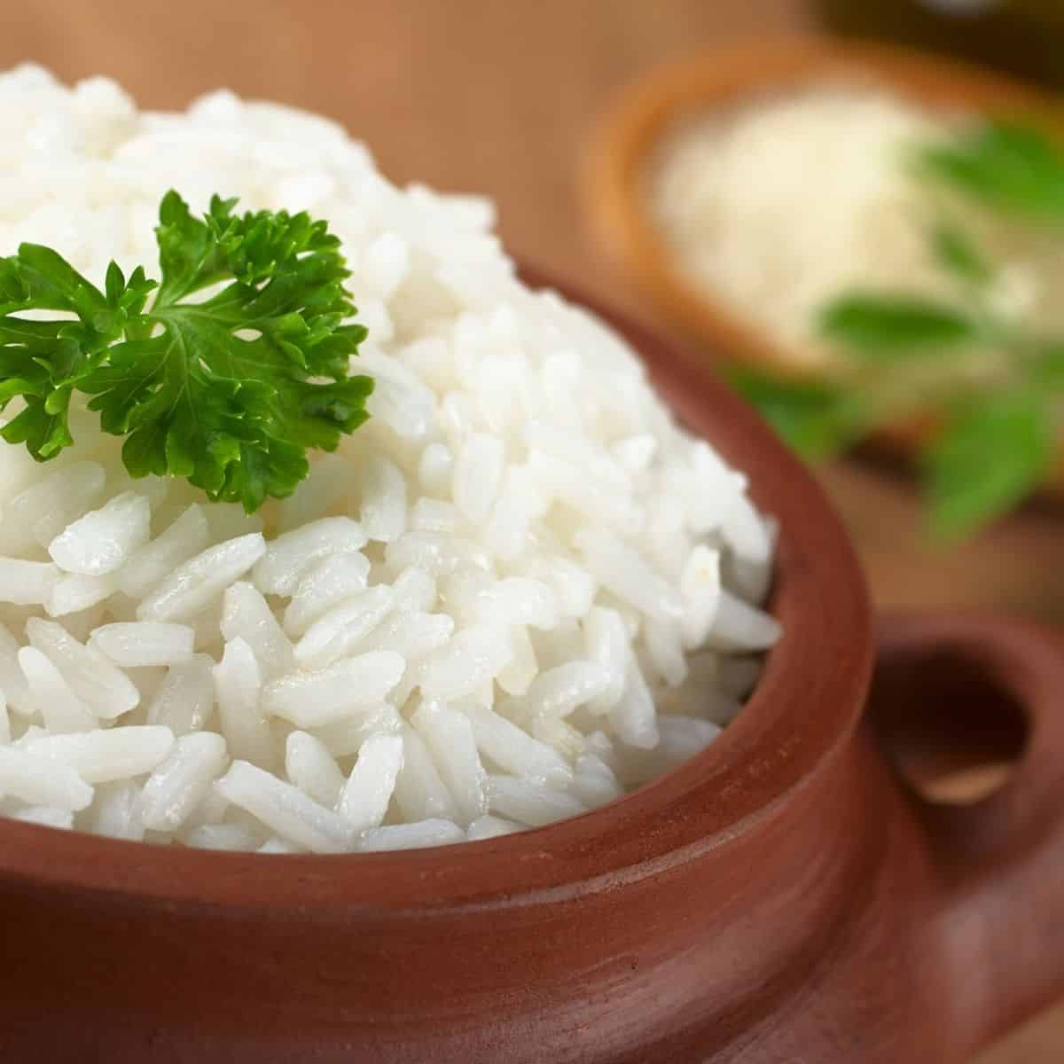 close up of bowl of white rice.