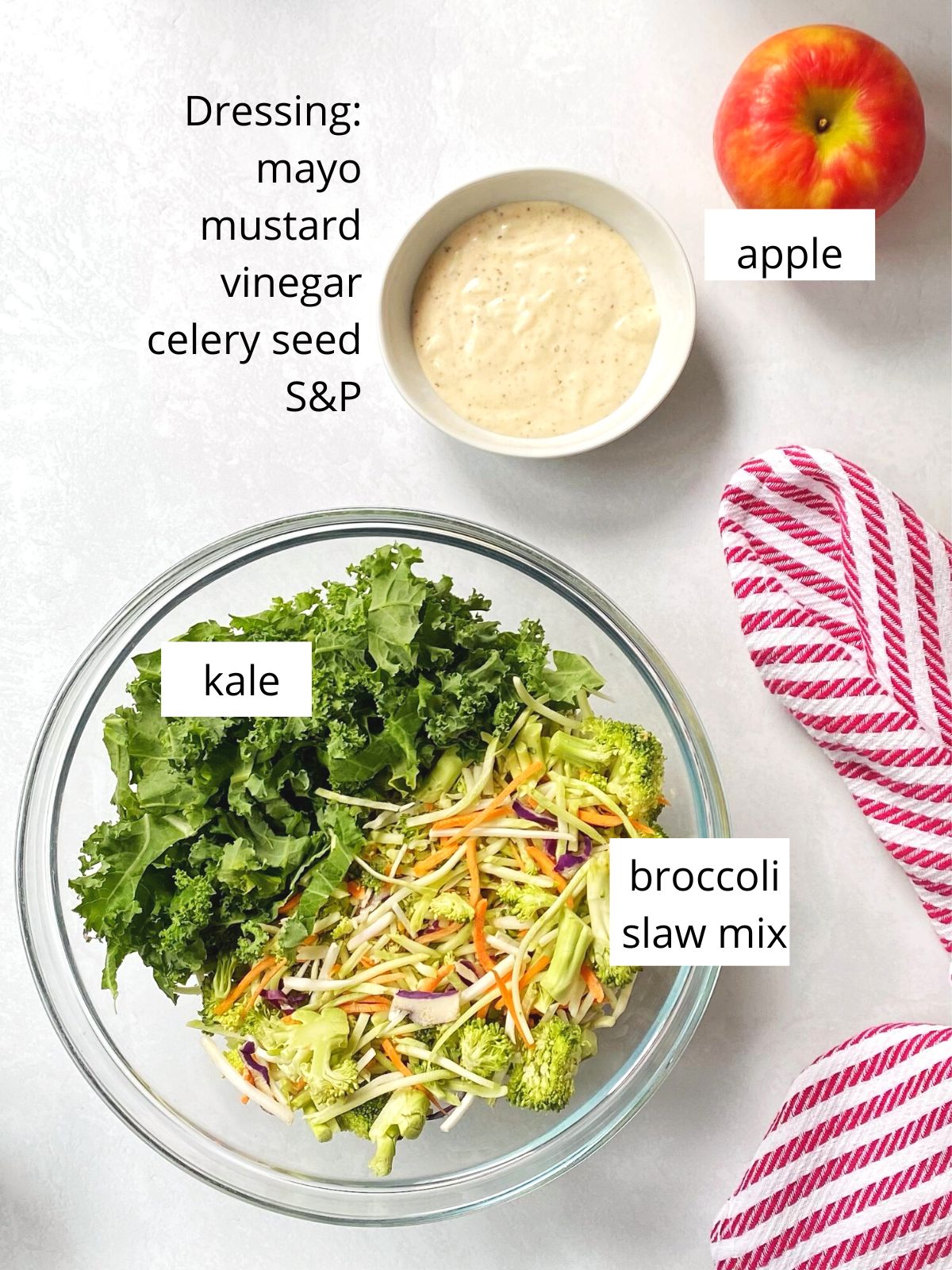 ingredients for apple kale slaw.