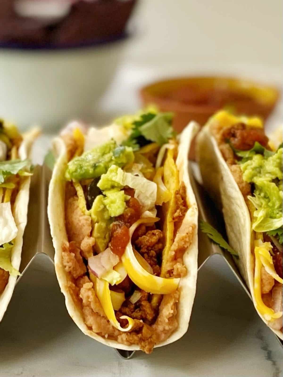 side view of turkey tacos.