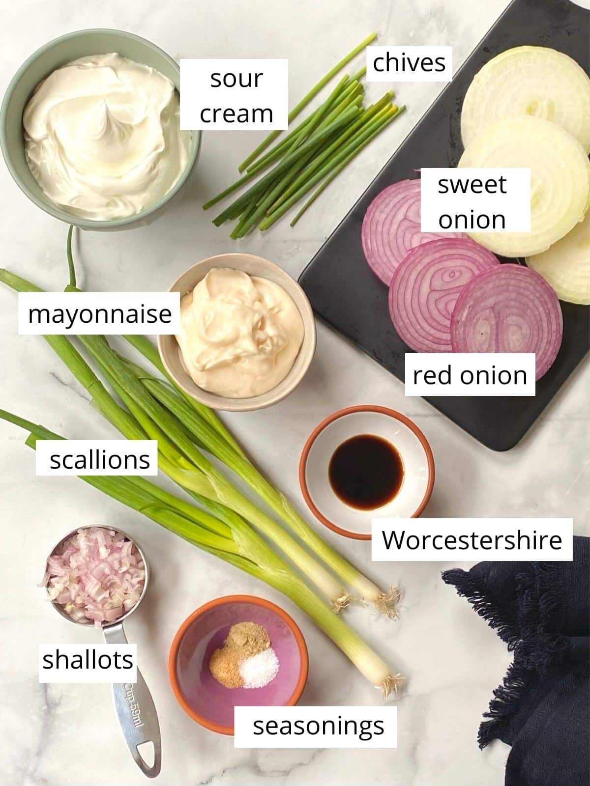 ingredients for five onion dip.