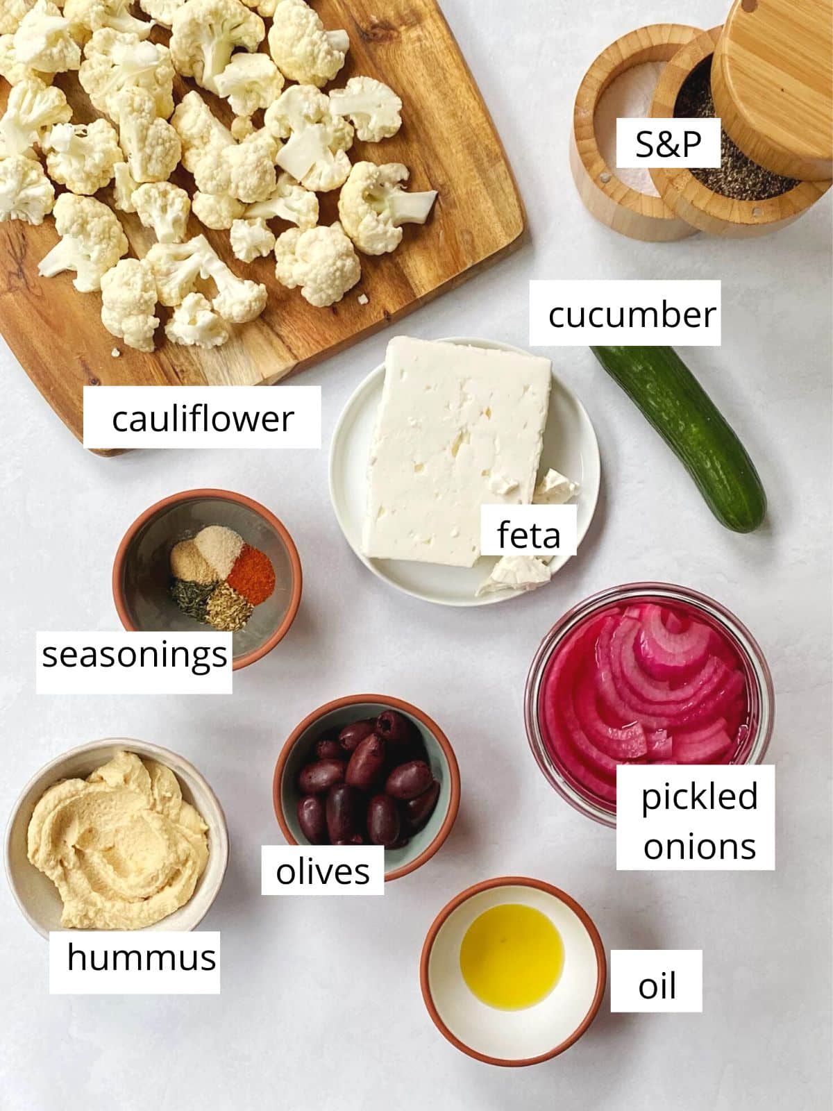 ingredients for roasted greek cauliflower.