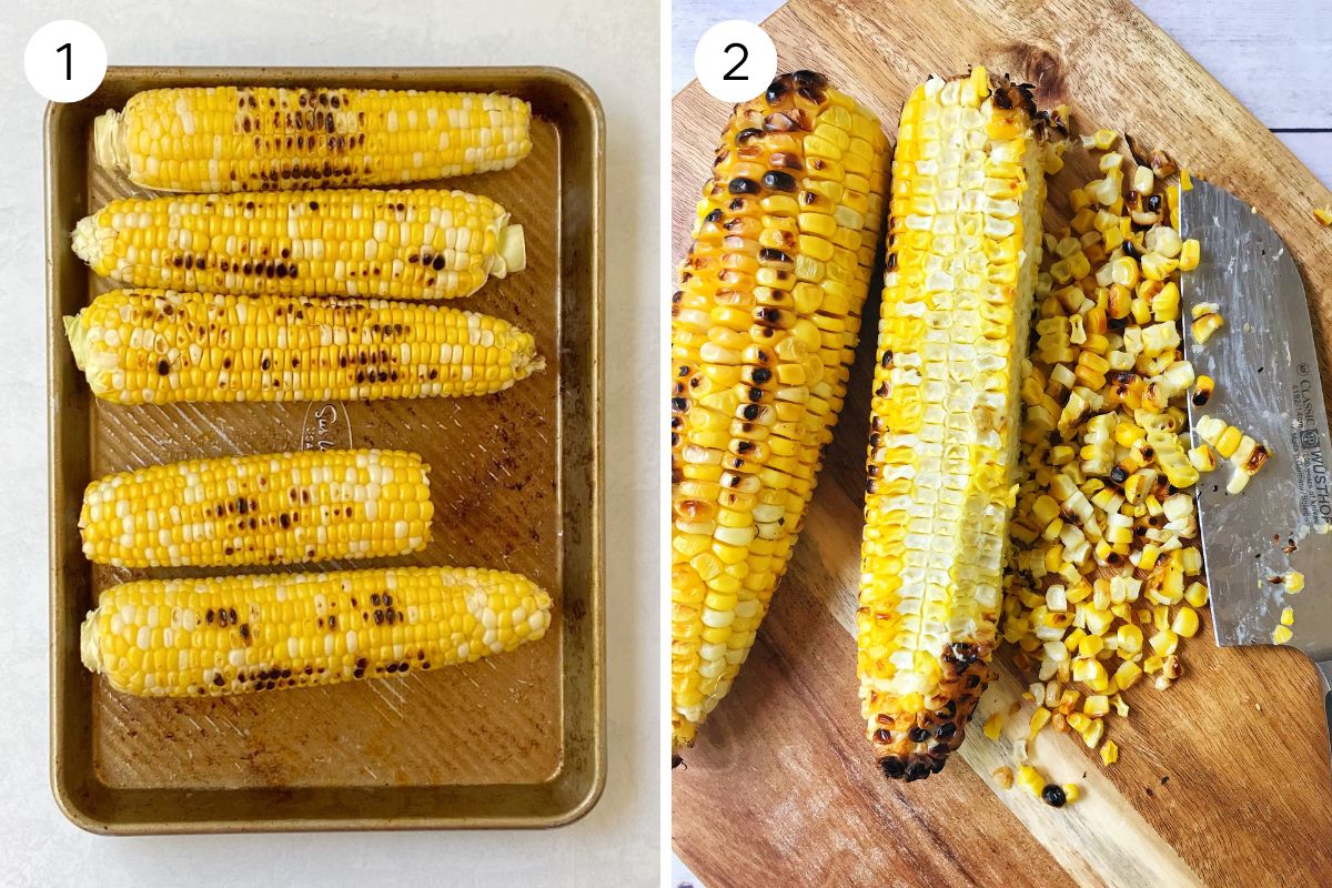 charred corn on and off the cob.