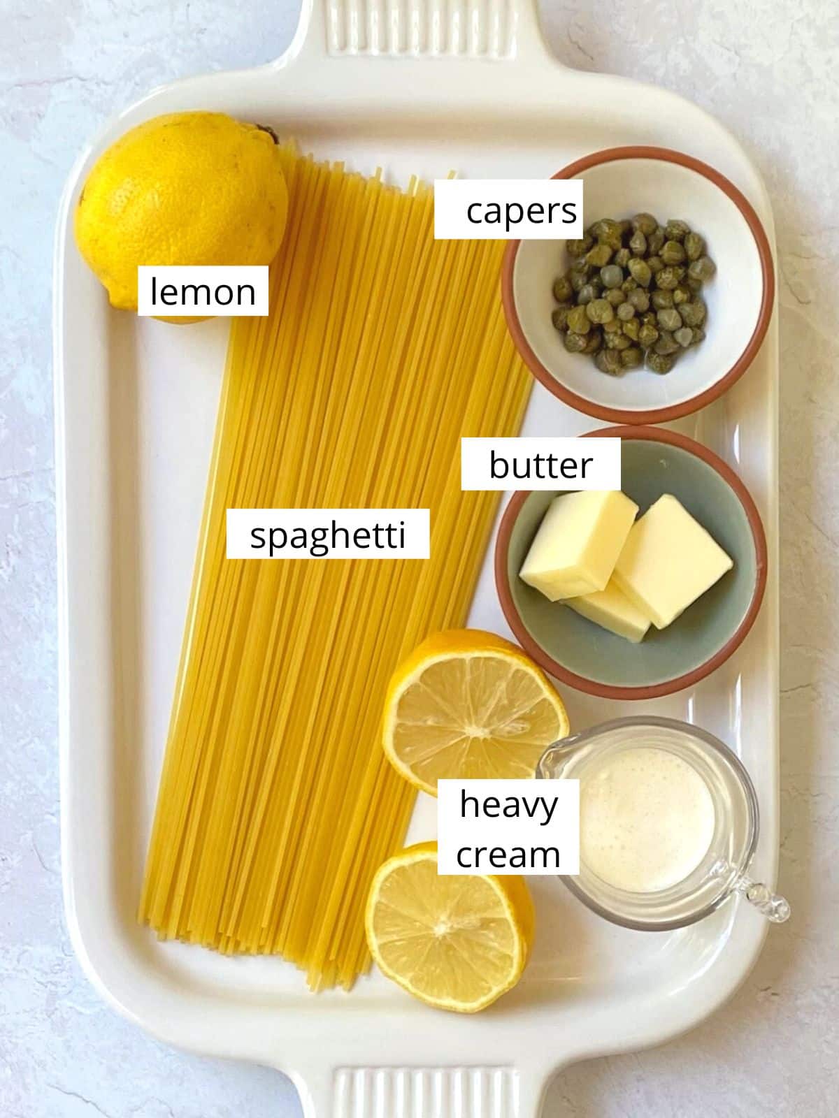 ingredients for lemon caper pasta.