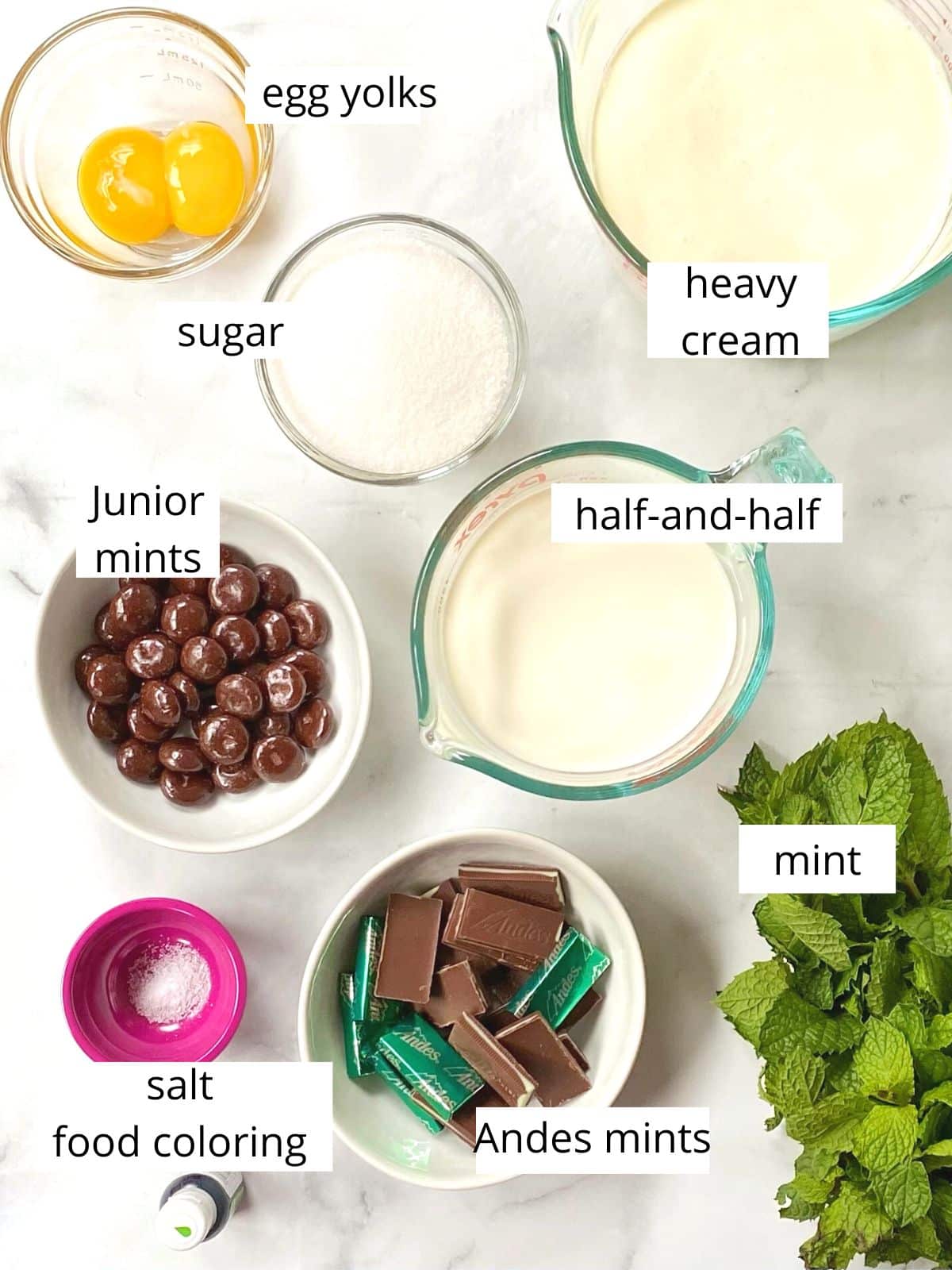 ingredients for triple mint ice cream.