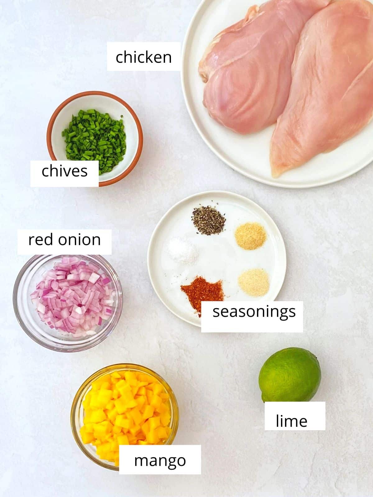 ingredients for chicken with mango salsa.