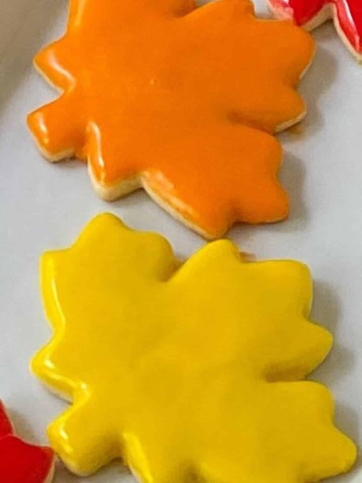 close up of maple leaf cookies.