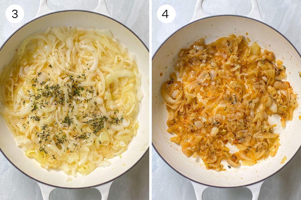 caramelizing onions in skillet.