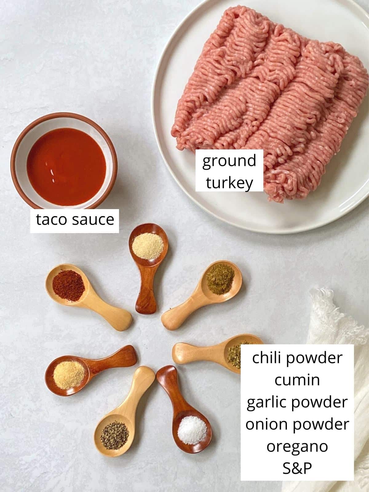 ingredients for taco meat with ground turkey.