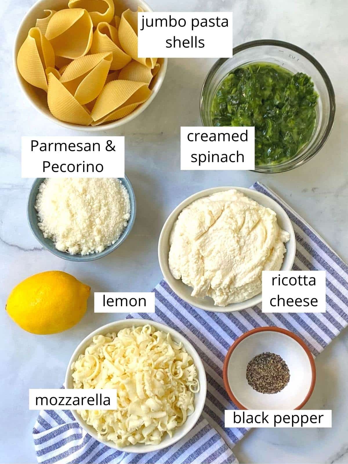 ingredients for cheese stuffed shells.