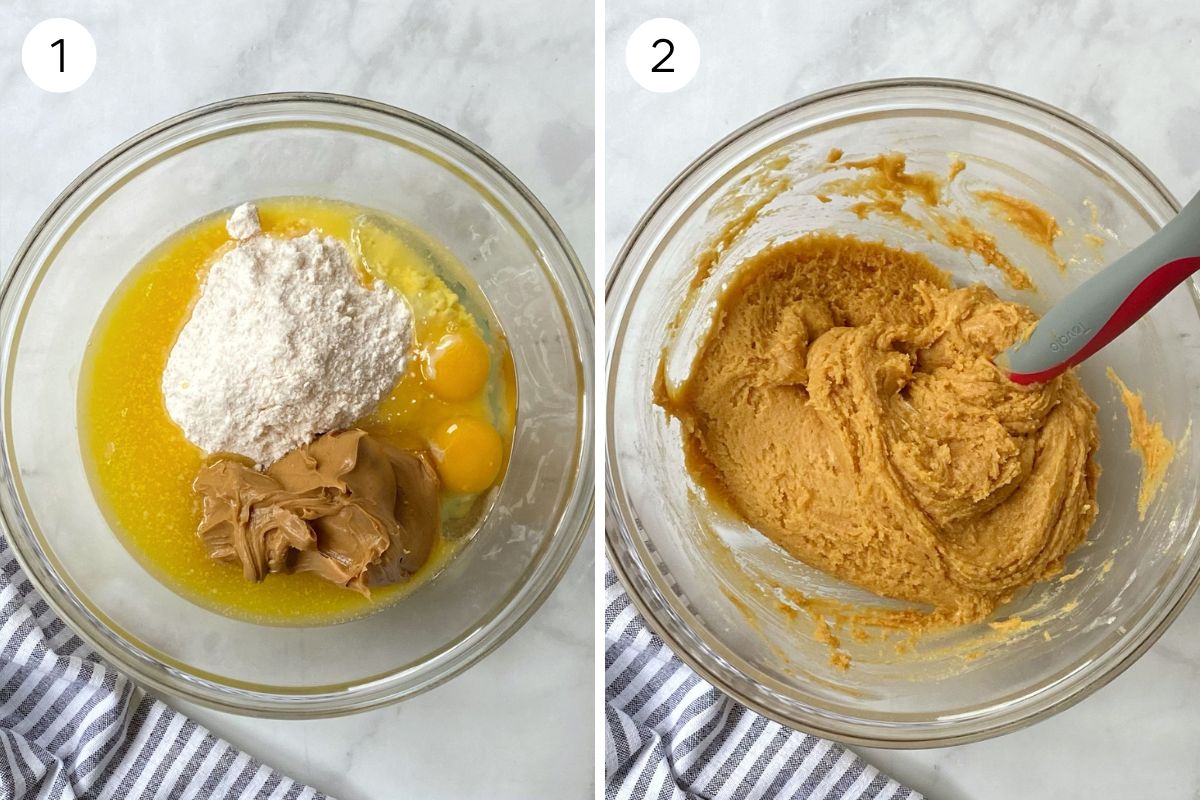 mixing peanut butter dough together.