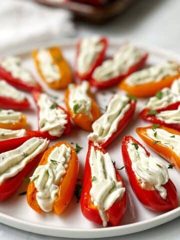 round platter of goat cheese-stuffed peppers.