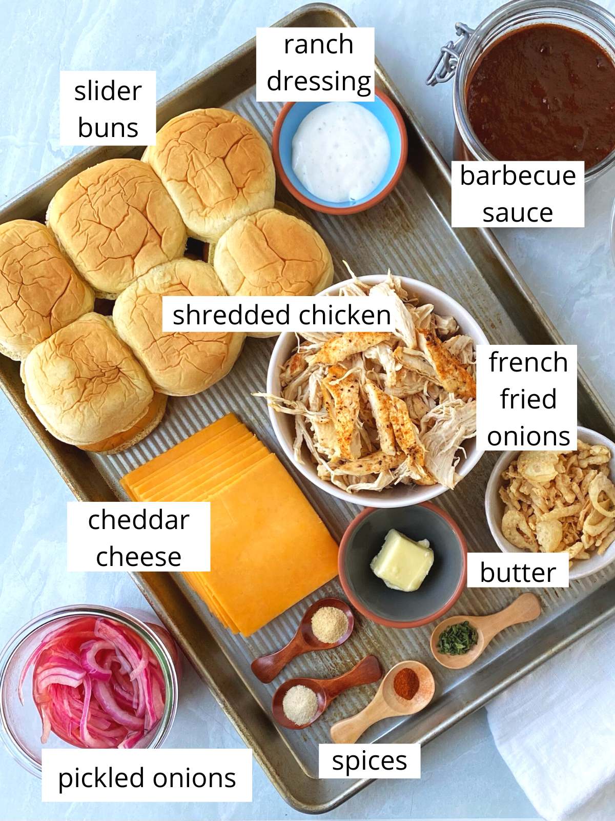 ingredients for barbecue chicken sliders.