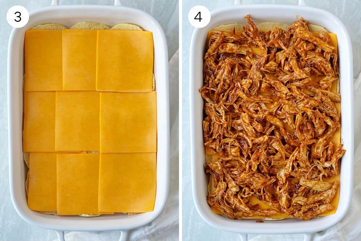 layering sliders with cheese and chicken.