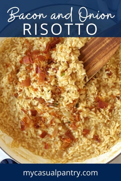 skillet of bacon onion risotto.