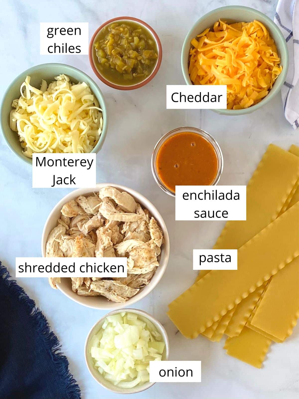 ingredients for chicken enchilada lasagna.