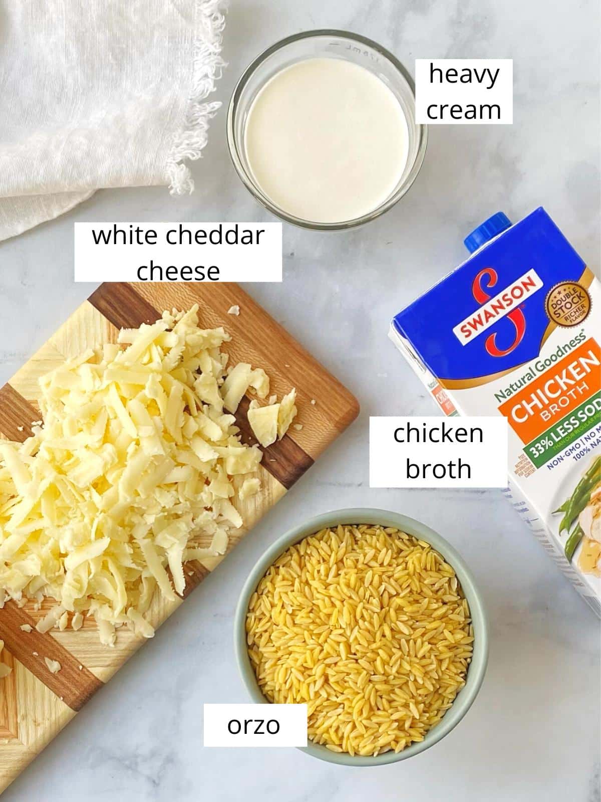 ingredients for white cheddar orzo.