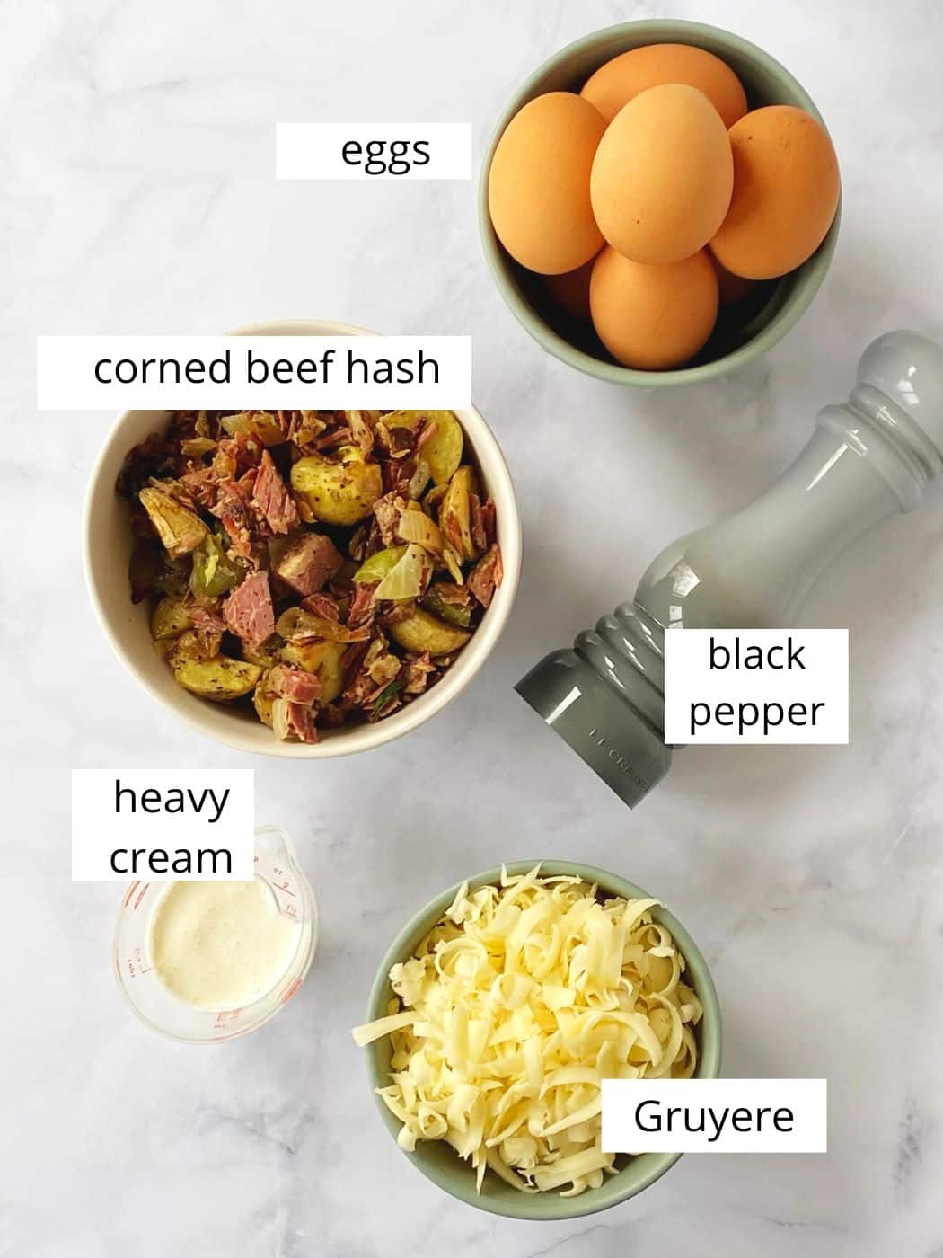 ingredients for corned beef hash frittata.