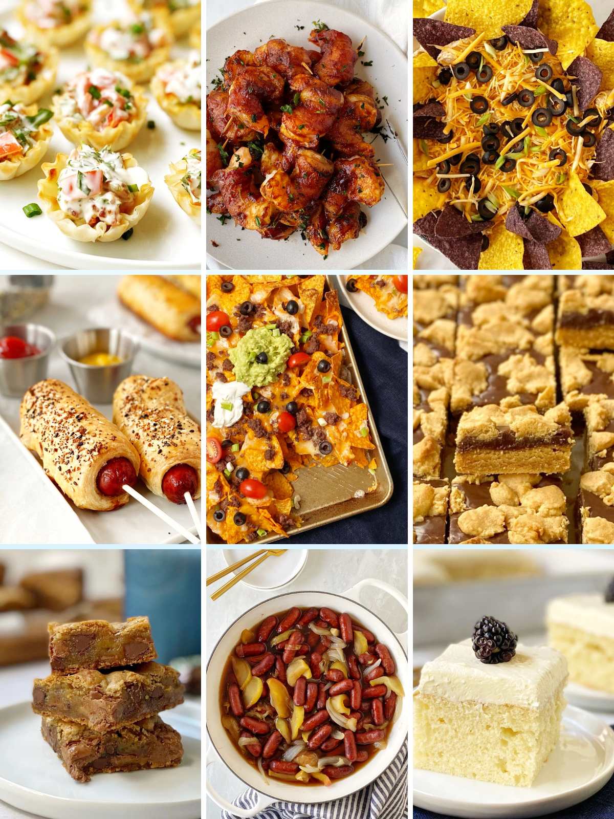 assorted pictures of game day food recipes.