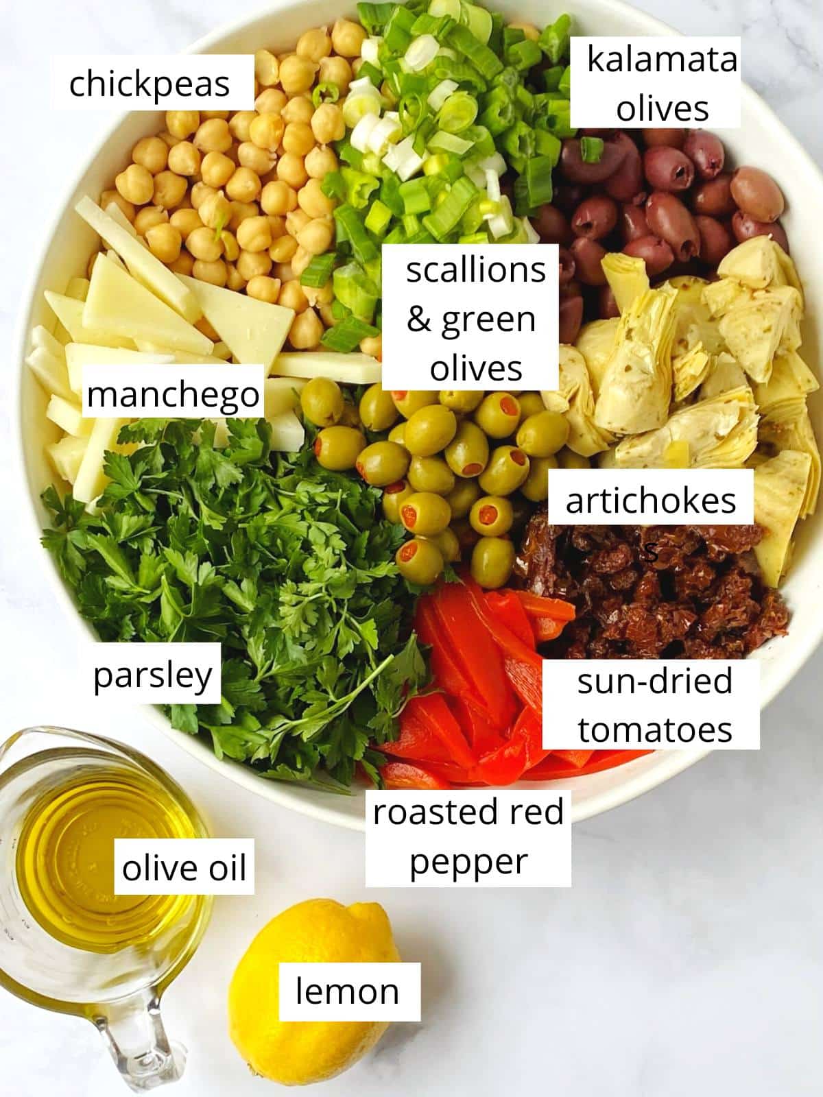 ingredients for mediterranean salad.