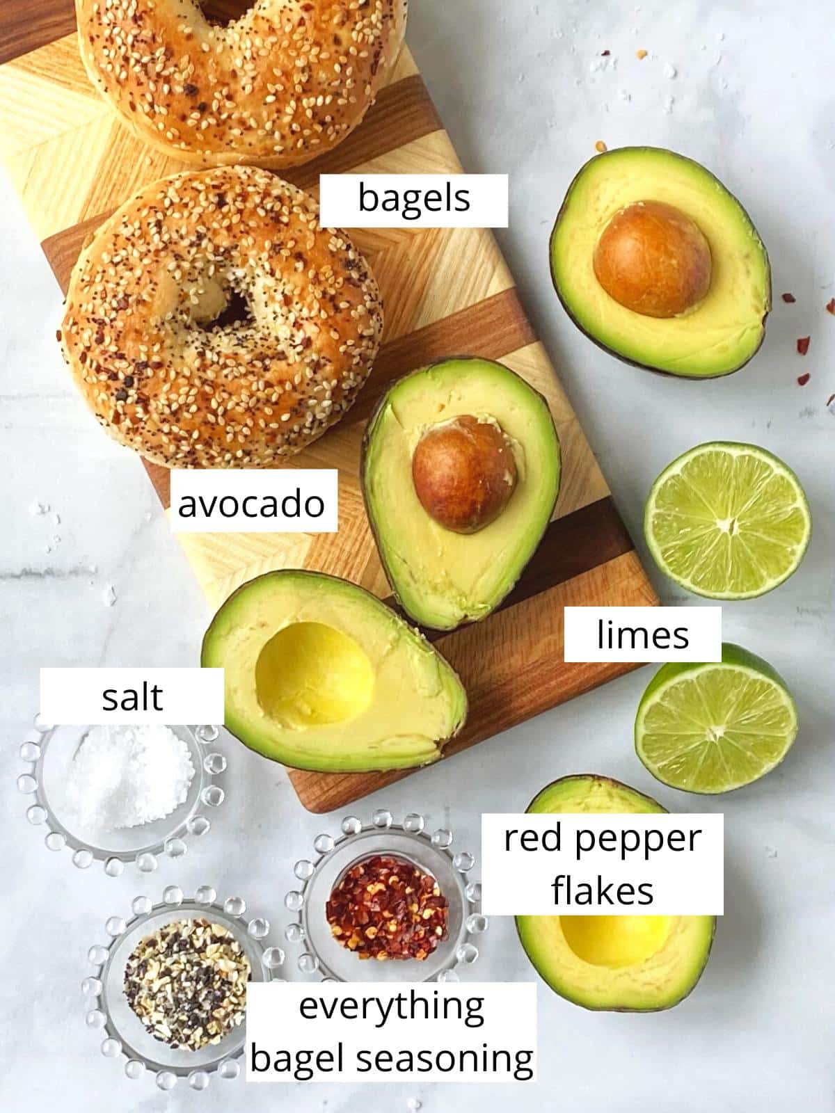 ingredients for avocado everything bagels.