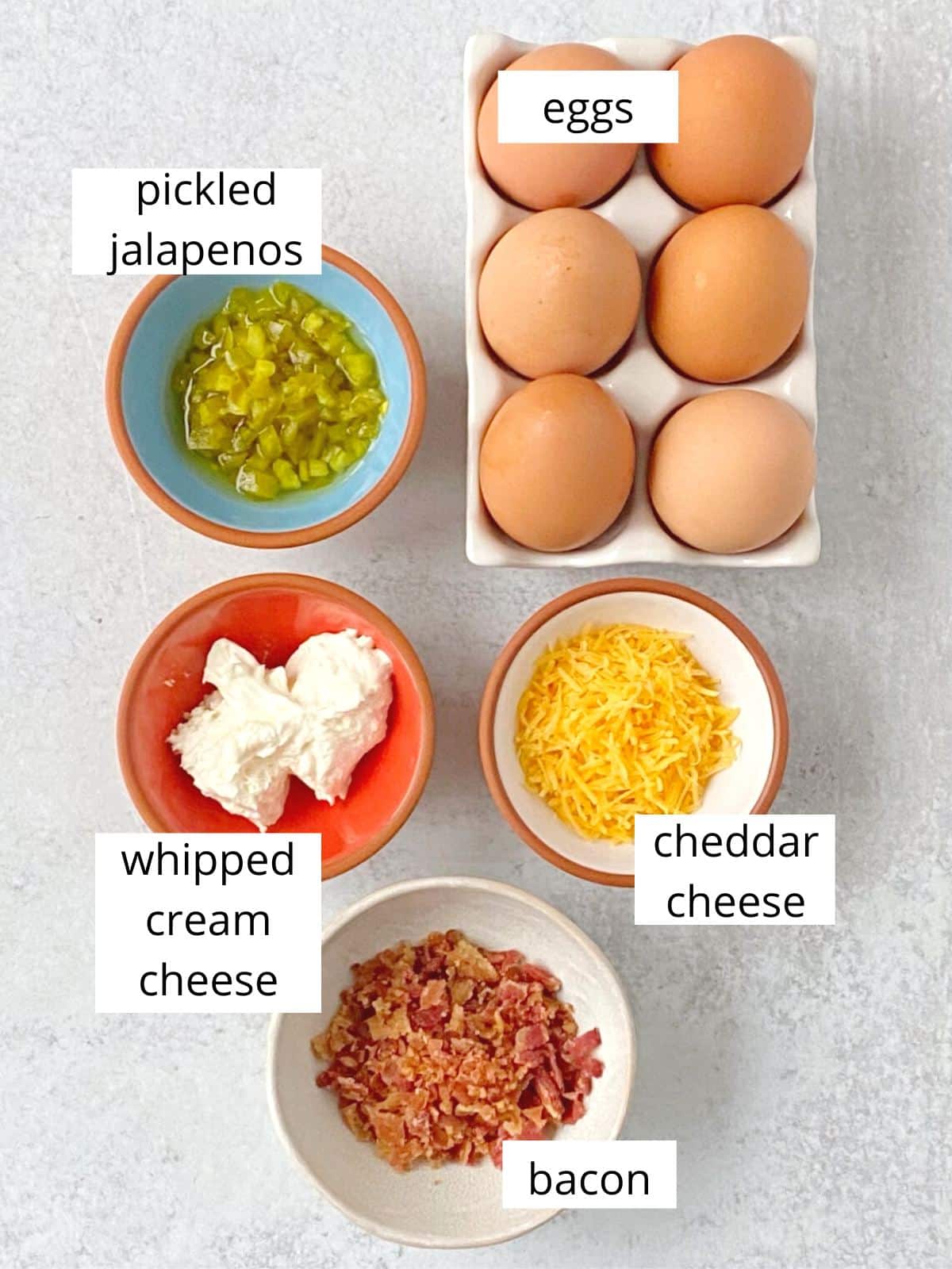 ingredients for jalapeno popper deviled eggs.