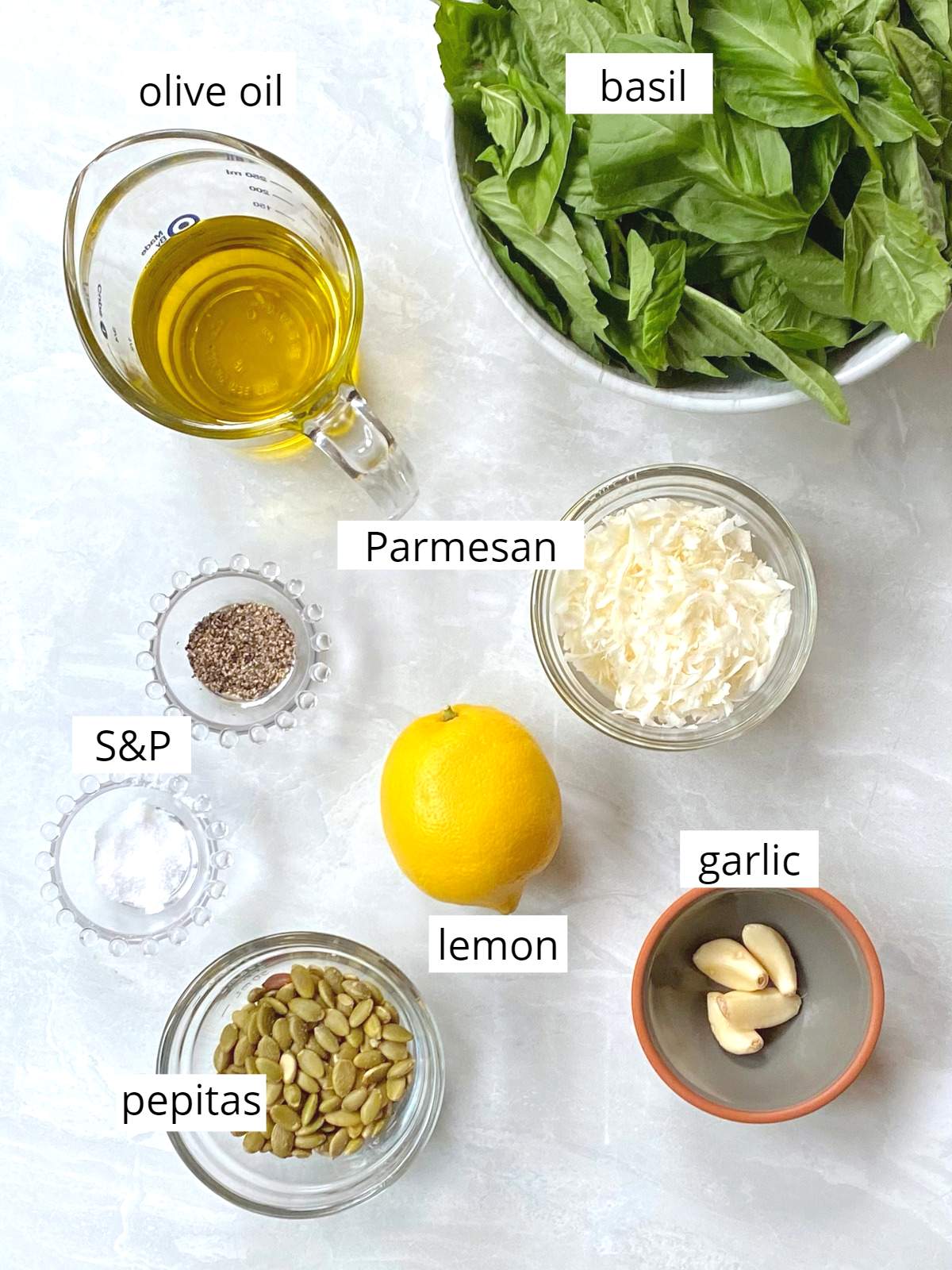 Pepita basil pesto ingredients.