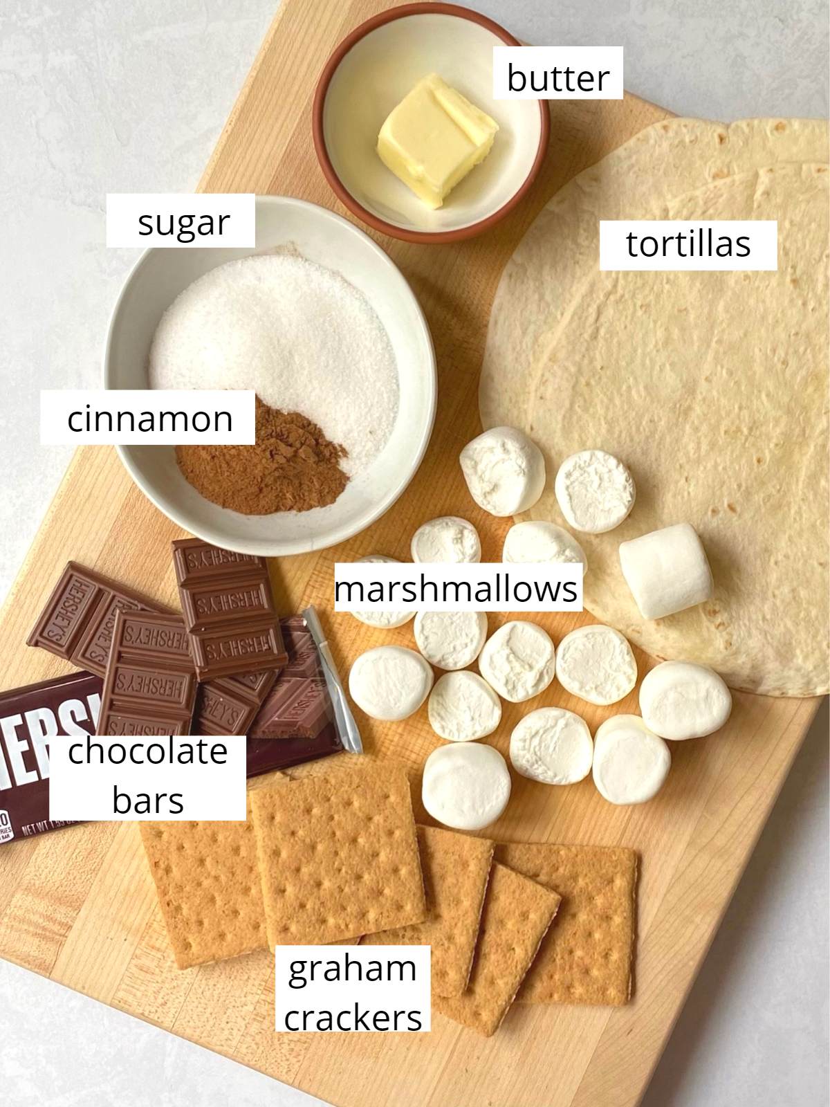 ingredients for smores quesadillas.